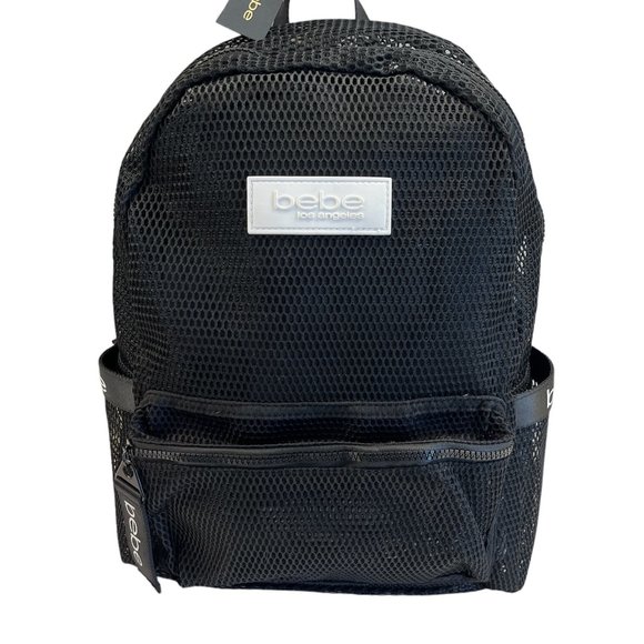 bebe Handbags - bebe "Manny" LG Backpack Black Netted Removable Liner- NWT